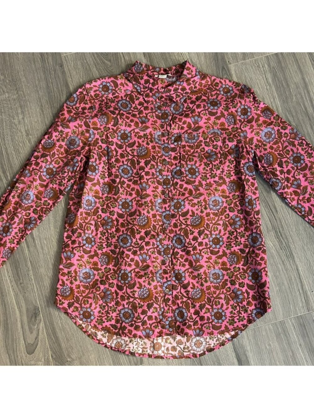 Sundance Shirt Womens Small Pink Brown Floral Button Front Cotton Top Boho
